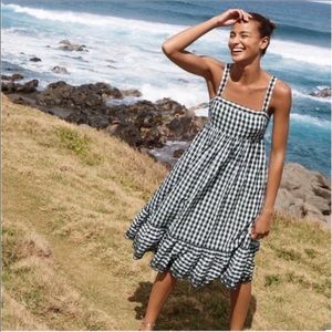 NWT J. Crew | Eyelet Trim Puckered Gingham Sundress - Black Midi Dress size 00